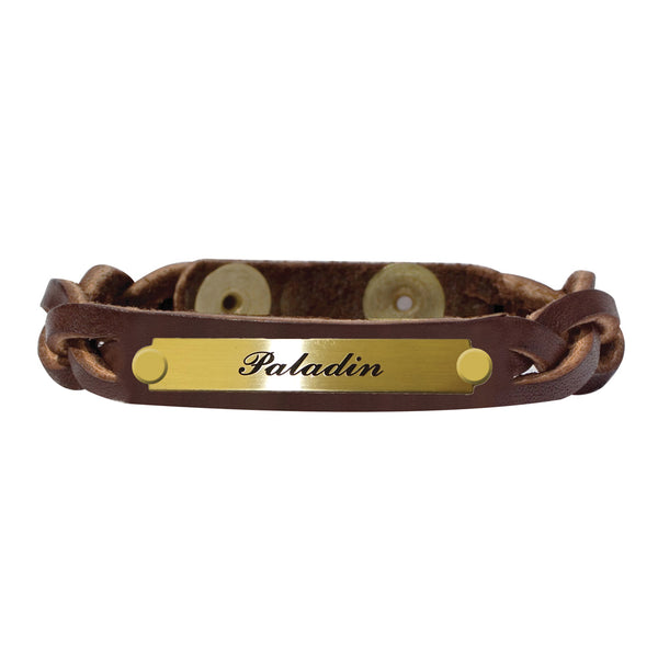 Perris Brown Leather Braided Bracelet with Nameplate